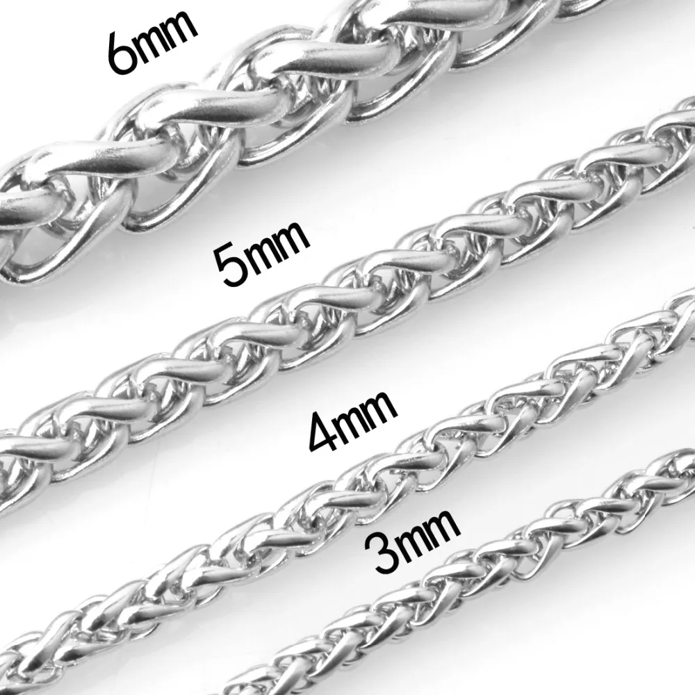 3/4/5/6/7MM Charming Stainless Steel Silver Color/Gold Braided Wheat Link Chain Men Women Necklace Or Bracelet 7-40