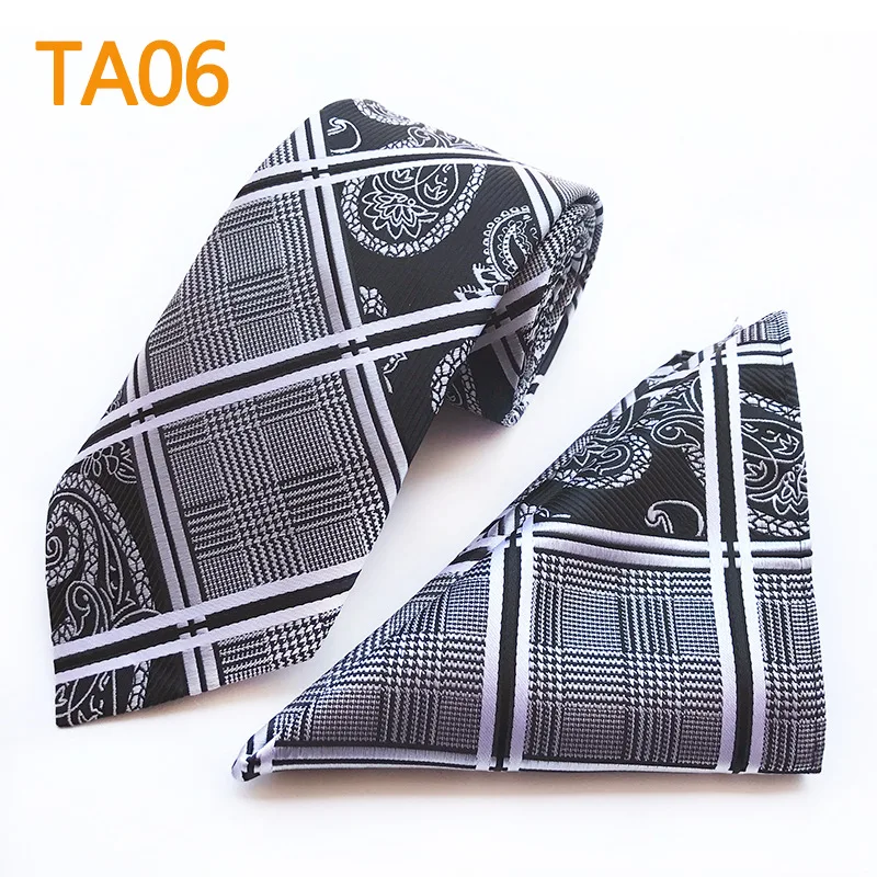 Dark Blue Orange Grid Tie Hanky Set Suit Accessories Formal Party Necktie Handkerchief Set