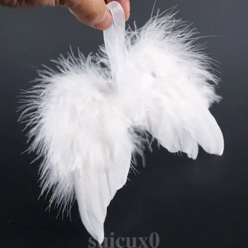 10 pcs Chic Hanging Angel White Feather Wing Christmas Tree Decoration Ornament Wedding Party Decor Movies Photo Props