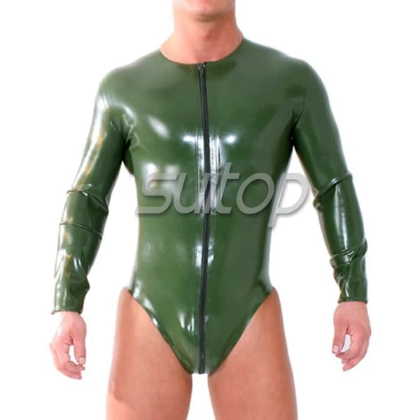 100% nature latex olive green Conjoined twin clothes latex Teddies with long sleeve bodysuits men