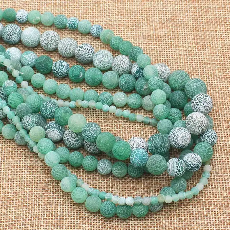 Wholesale Green Frost Crackle Agates 4-14mm Round Beads 15