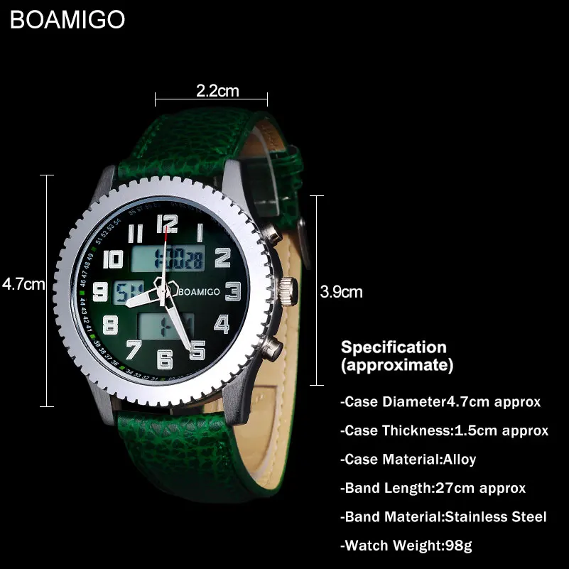 watches men luxury brand BOAMIGO  sports military watches Dual Time Quartz Analog Digital LED leather strap wristwatches F516