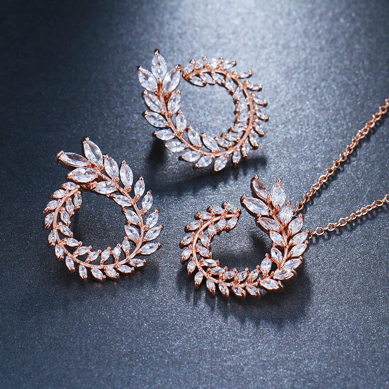 EMMAYA Trendy Women Pendant Necklace And Earrings Jewelry Sparkling AAA CZ Stone Jewelry Sets For Ladies