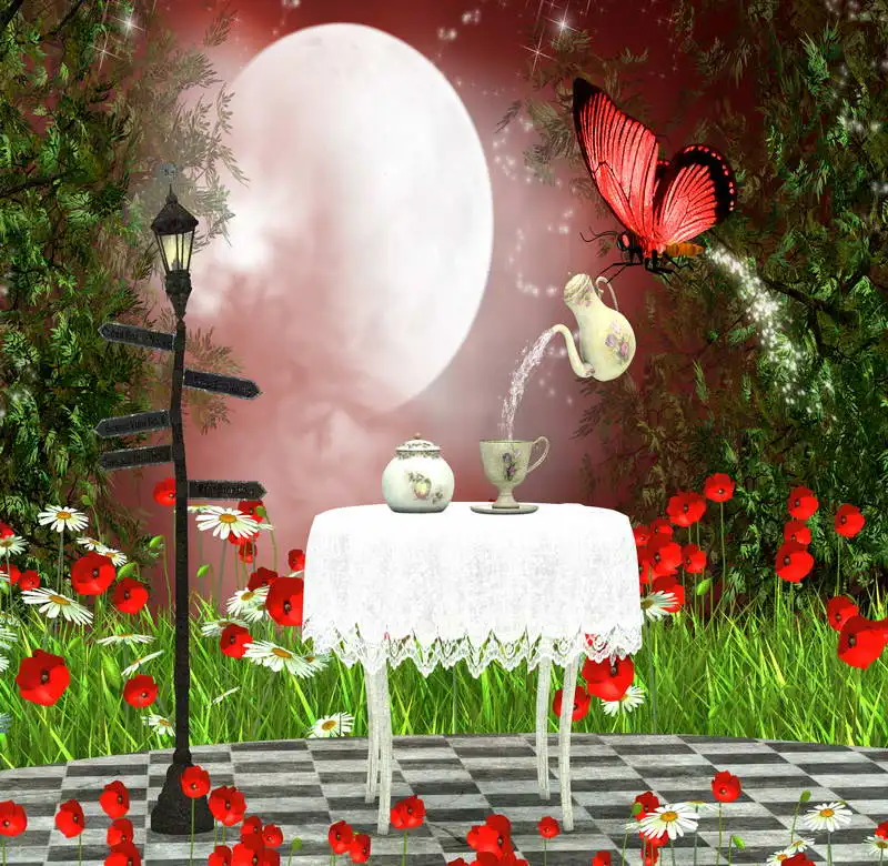 10x10ft Moon Night Garden Tea Party Seamless Washable Wrinkle Free One Piece Banner Photo Background Backdrop Polyester Fabric