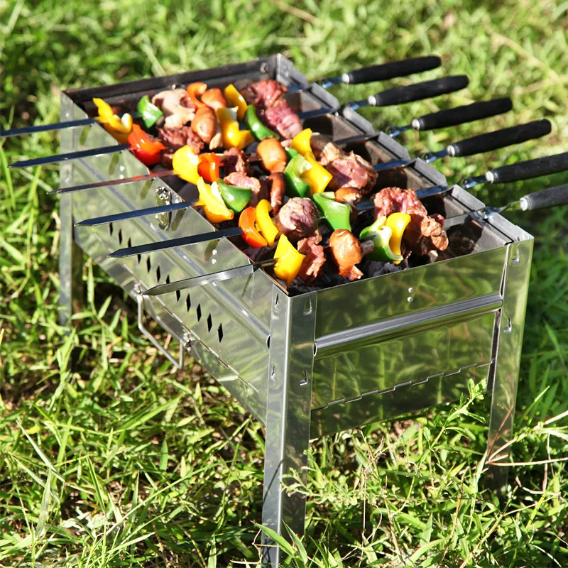 

Free shipping 6PCS Wooden Barbecue Skewers Set w/Oxford Bag Long Barbecue Fork Shish Kebob Skewers For Beef Chicken Meat 21.6in