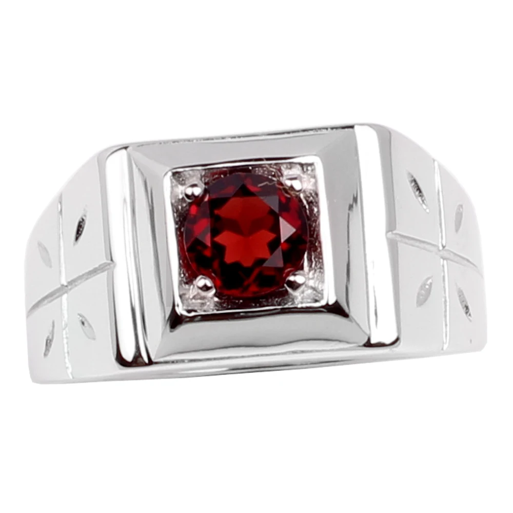 

Natural Red Garnet 925 Sterling Silver Men Ring 6.0mm Stone Cross Mark January Birthstone Birthday Gift R510RGN