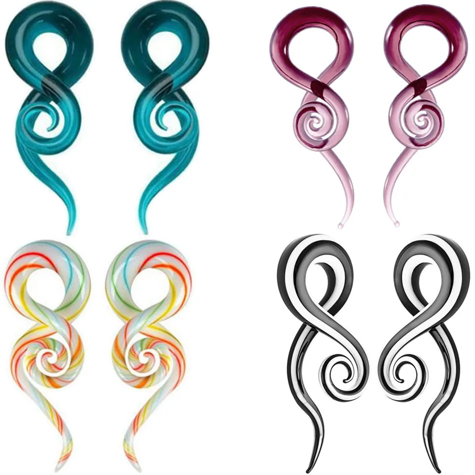 Jedna para szkło Pyrex ucho spiralne stożkowe miernik zatyczka do uszu rozciąganie Expander Piercing szklany miernik biżuteria do ciała Piercing