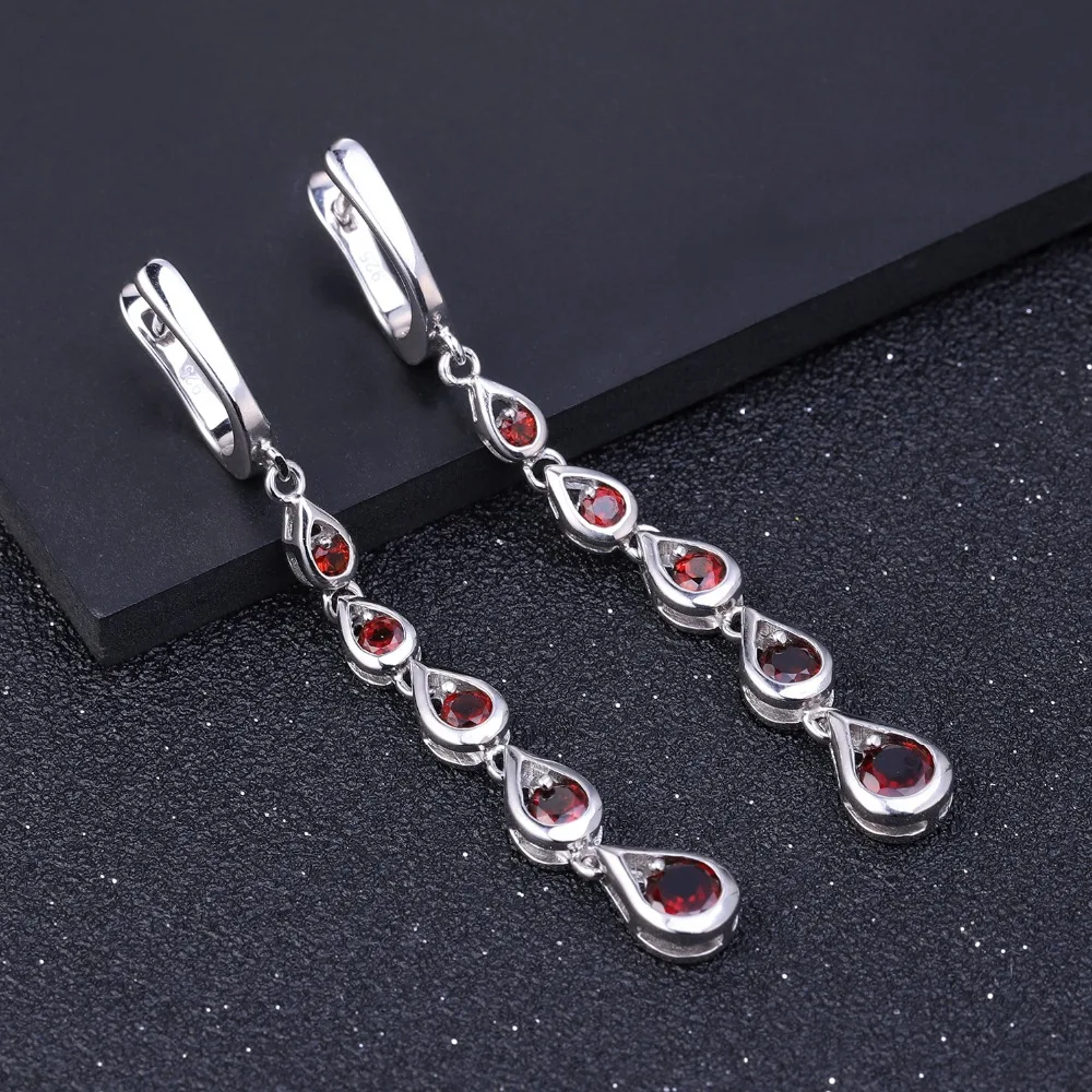 GEM\'S BALLET 3.07Ct  Natural Red Garnet Gemstone Long Earrings Solid 925 Sterling Silver Drop Earrings Fine Jewelry For Women