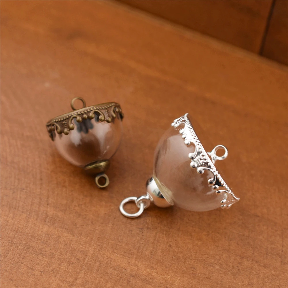 6set Hollow Glass Dome Globe With Setting Base Beads Cap Set Orb Glass Bottle Jewelry DIY Accessories Handmade Materials