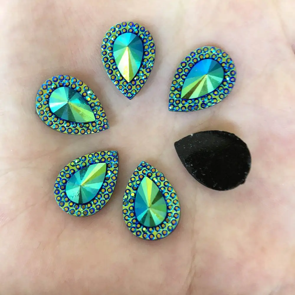 40pcs AB Resin 13*18mm Teardrop gem Flatback Rhinestone Scrapbook Wedding DIY Ornaments applique F496