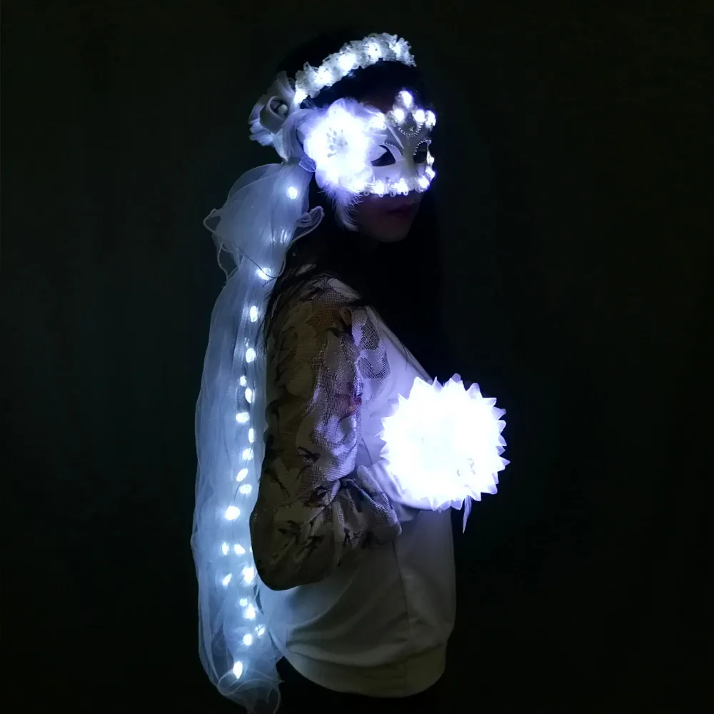 LED Glowing Wreaths Veil Music Festival Party Global Electronic Sowing Equipment Stage Performance Veil Princess Hair ornaments