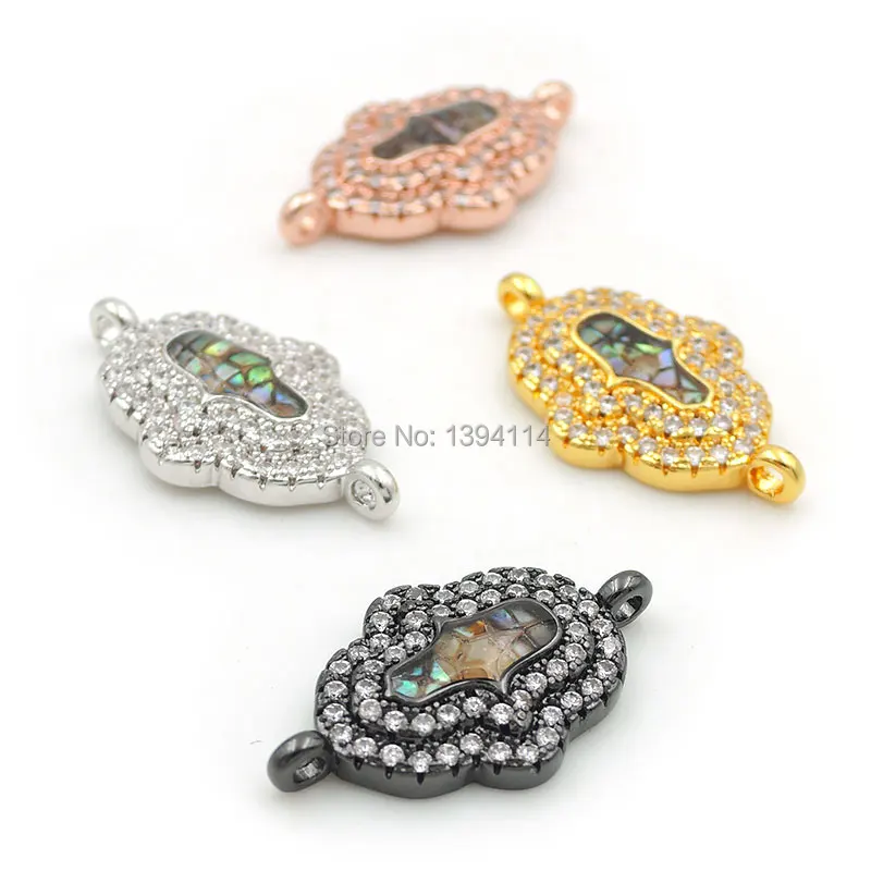 

20*11*3mm Micro Pave Clear CZ Gridding Abalone Shell Gradual Palm Connector Fit For Women As DIY Bracelets Accessory