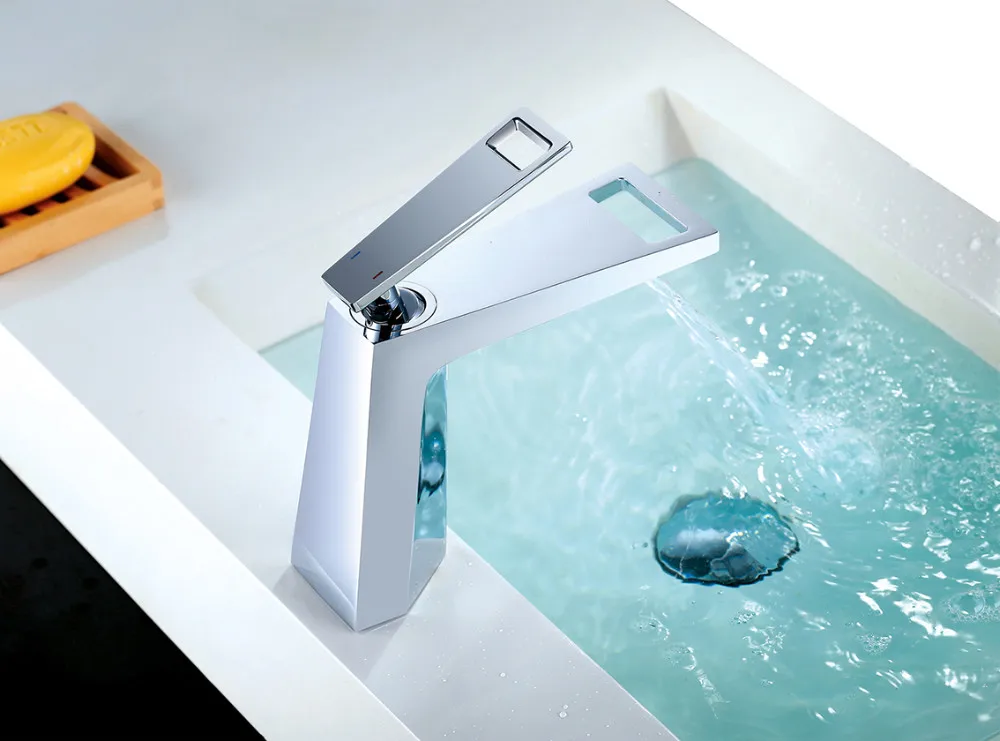 

Chrome plated brass bathroom sink faucet Unique design Hot and cold water tap waterfall Basin Water Faucet