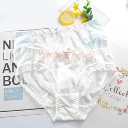 Embroidery Lace Princess Underwear Cute Lovely Sweety Style Cotton Middle Waist Women Panties Bow Exquisite Knickers Soft Breifs