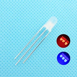 10pcs/lot F5 5mm LED Bi-Color Diffused Common Cathode Round Light Emitting Diode Dual Red Blue Foggy Plug-in Practice DIY Kit