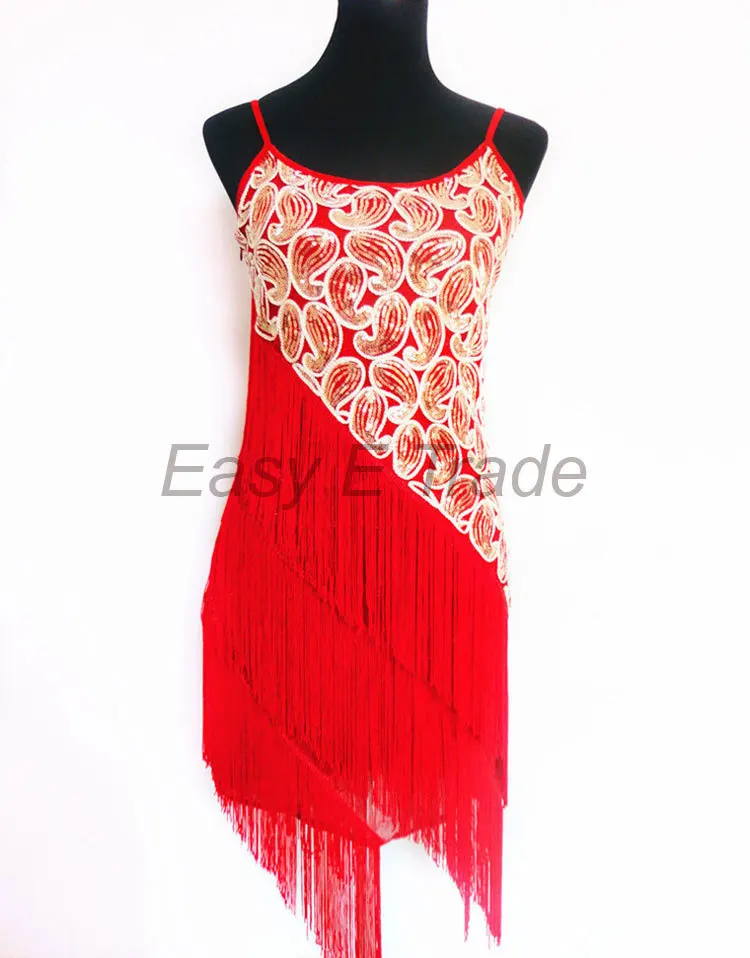 2016 Stage Dance Wear Women Latin Dress Women Latin Costume Dresses Tango Samba Skirts Fringe Dancewear Red Blue  LD030516