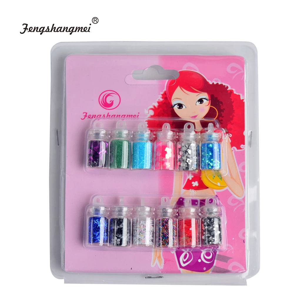 fengshangmei 12 Bottles 12 Colors Full Beauty Crystal Rhinestones Nail Art Tips Decorations