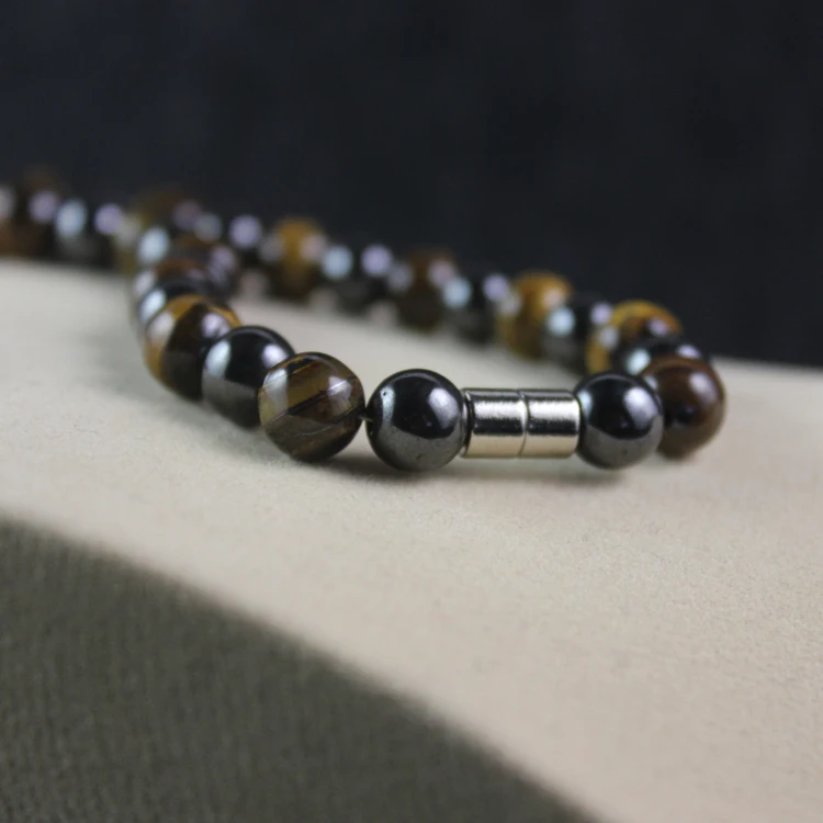 Drop Shipping Magnetic Hematite Bead Necklace With Natural Yellow Tiger Eye Round Bead  Pure Positive Energy Jewelry Gift MN1002
