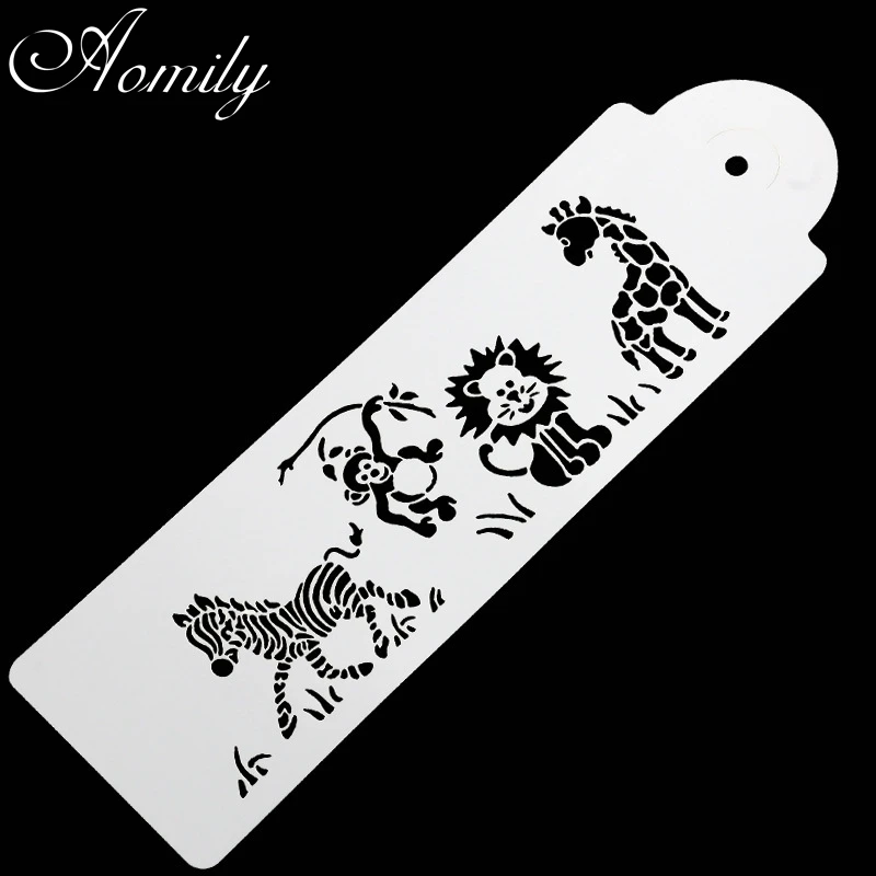 Aomily Cute Giraffe Zebra Monkey Lion Cake Mould Cake Stencil Airbrush Painting Mold Cookies Fondant Cake Mousse Decorating Mold