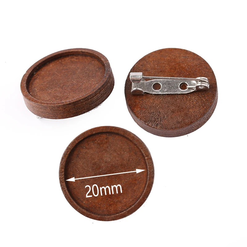 

reidgaller 10pcs fit 20mm round wood cabochon brooch base settings diy backing blanks for brooches making