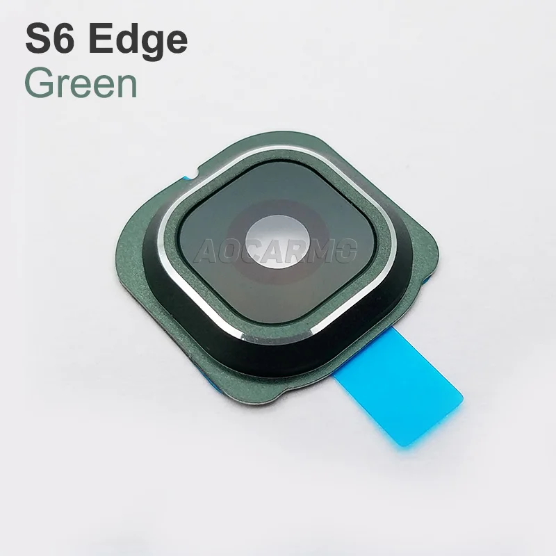 Aocarmo capa de vidro para lente de câmera traseira + moldura de anel de metal + adesivo adesivo para samsung galaxy s6 s6edge edge g9200 g9250