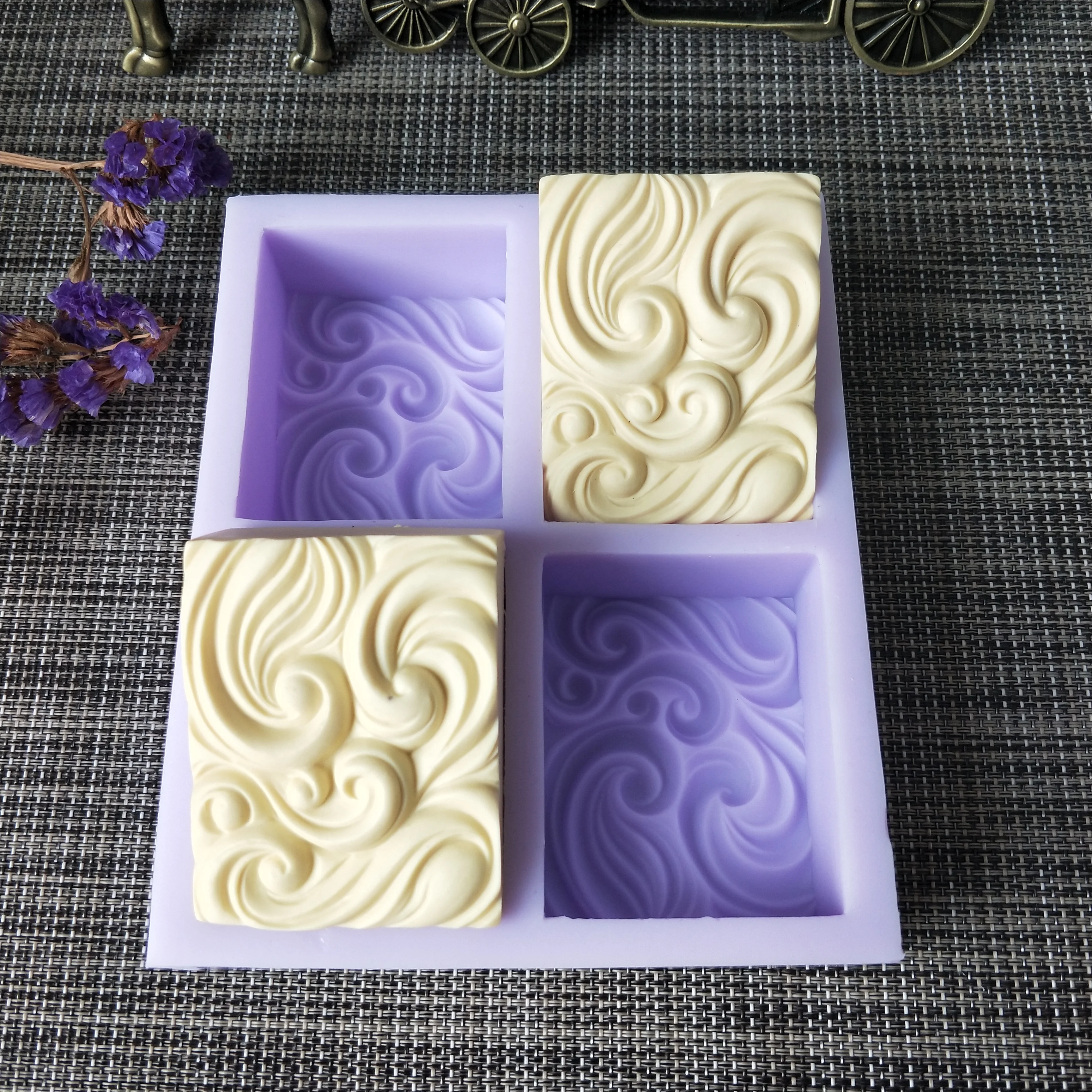 PRZY Four-hole Square Ripple Soap Silicone Soap Mold Handmade Soap DIY Aroma Mould Soap Making Moulds Resin Clay Molds