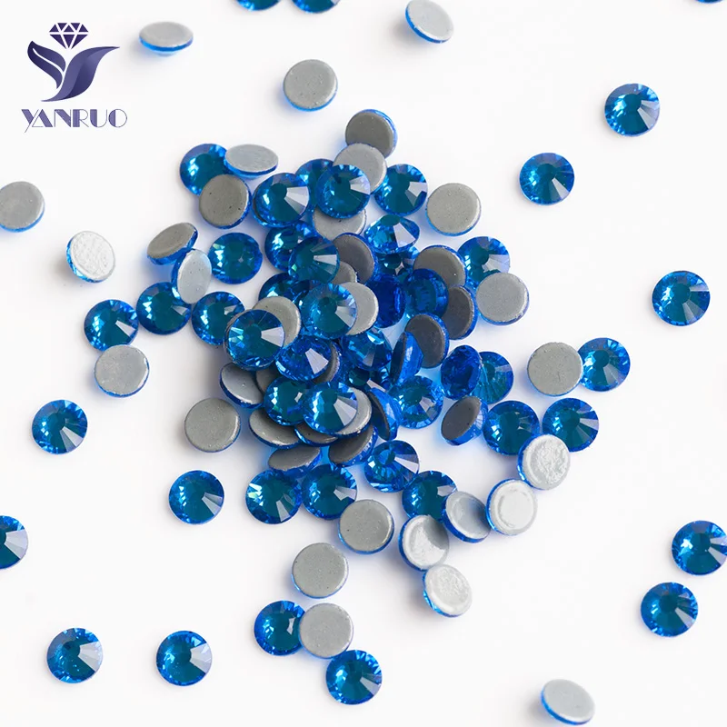 YANRUO 2058HF Capri Blue Hot Fix Crystals Glass Rhinestones Iron On Strass Dress Clothes Decoration Rhinestone