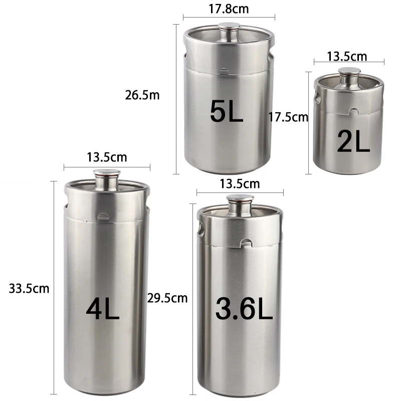 2/3.6/4/5L Stainless Steel Beer Growler,Mini Keg Growler for Craft Beer Dispenser System,Home Brew Beer Brewing