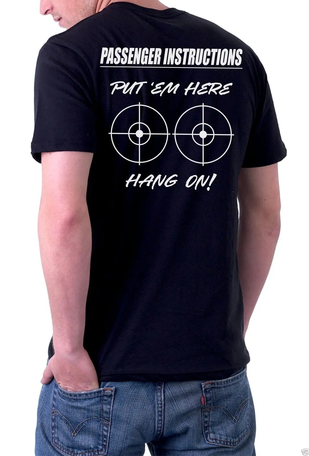 Newest Fashion Passenger Instructions - Put 'Em Here - Hang On - Bullseye - Boobs - Biker Shirt100% Cotton Humor Tee Shirts