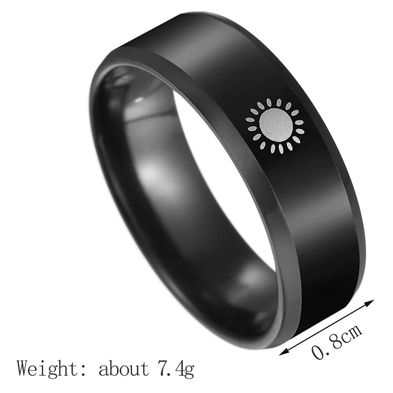 Fashion 8mm Titanium Steel Moon And Sun Promise Ring Wedding Band For Women/Men Black Couple Rings Wedding Jewelry