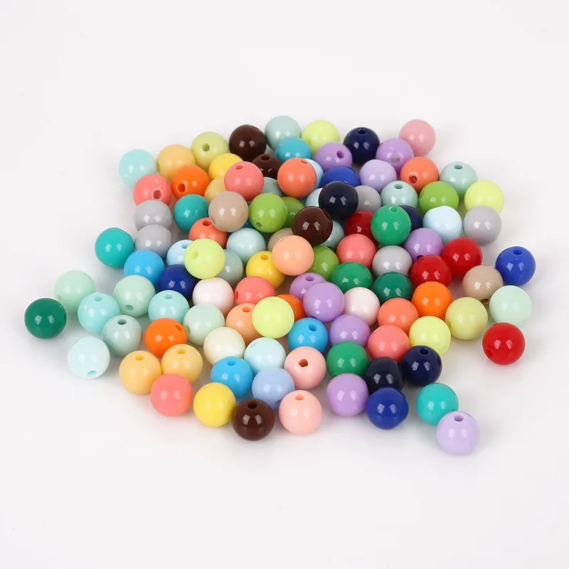 HMC 100pcs 8mm Shiny Round Acrylic Loose Beads Solid Color Round Ball Spacer Bead for Bracelet Making DIY