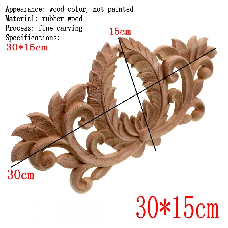 RUNBAZEF Vintage Unpainted Wood Carved Corner Onlay Applique Decorate Wall Door Furniture Decorative Figurine Wooden Miniature