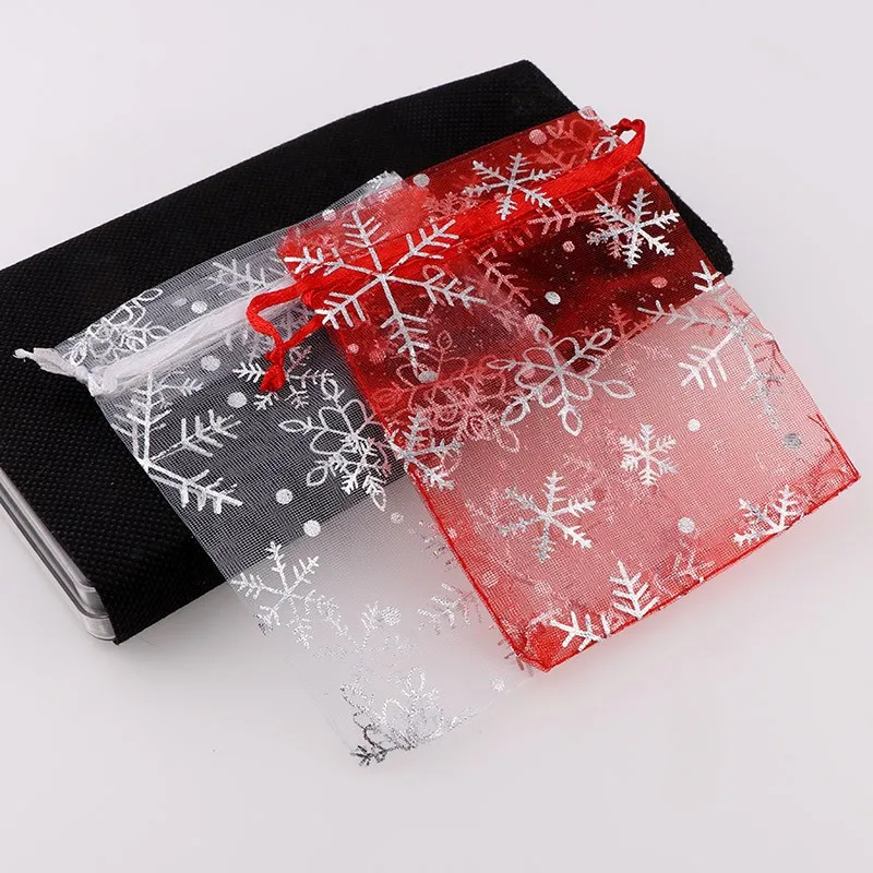 40pcs  Small Organza Bags snowflake Candy Jewelry Packaging Bags Wedding Decoration Christmas Gift Bag Pouches 9*12CM