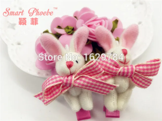 

Boutique 10pcs Fashion Cute Pink Rabbit Hairpins Solid Kawaii Striped Bow Cartoon Bunny Hair Clips Hair Accessories Headwear