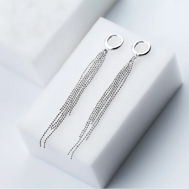 

MloveAcc Real 925 Sterling Silver Beaded Chain Tassel OL Hoop Earrings for Women Wedding Party Elegant Fashion Jewelry