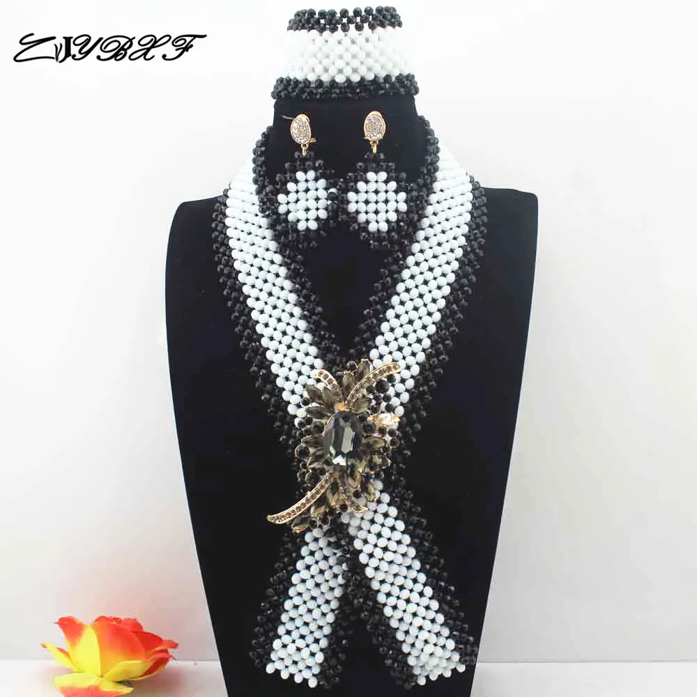 

Luxury New Desgin White And Black Crystal Nigerian African Wedding Bridal/Women Beads Necklace Jewelry Set Free Shipping HD8793