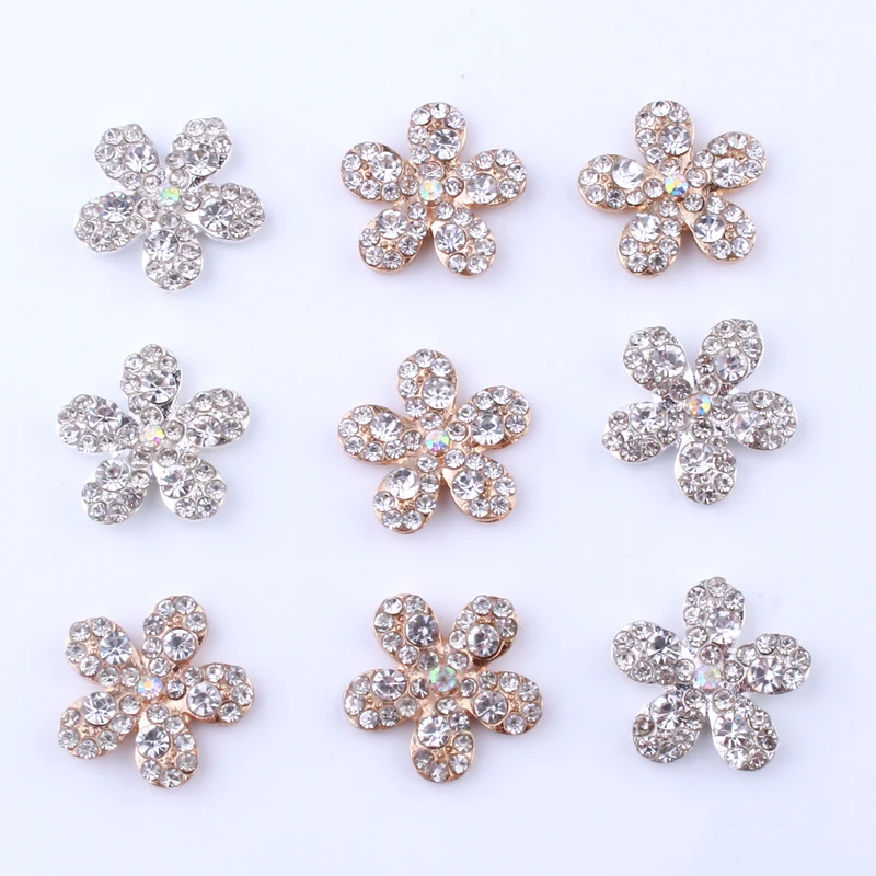 10PCS 18MM Chic Clear Crystal Buttons For Wedding Invitation Star Silver Flat Back Rhinestone Buttons For Dress Decoraton