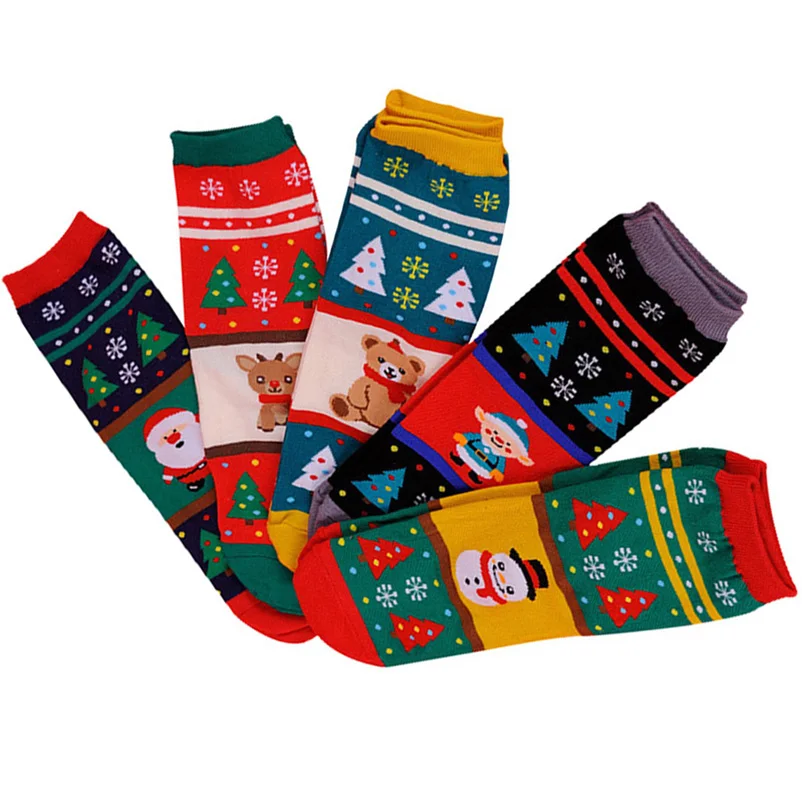 

5 Pairs Women Christmas Socks Funny Happy New Year Festival Deer Santa Claus Women's Christmas Short Sock Cute Girls Socks Meias