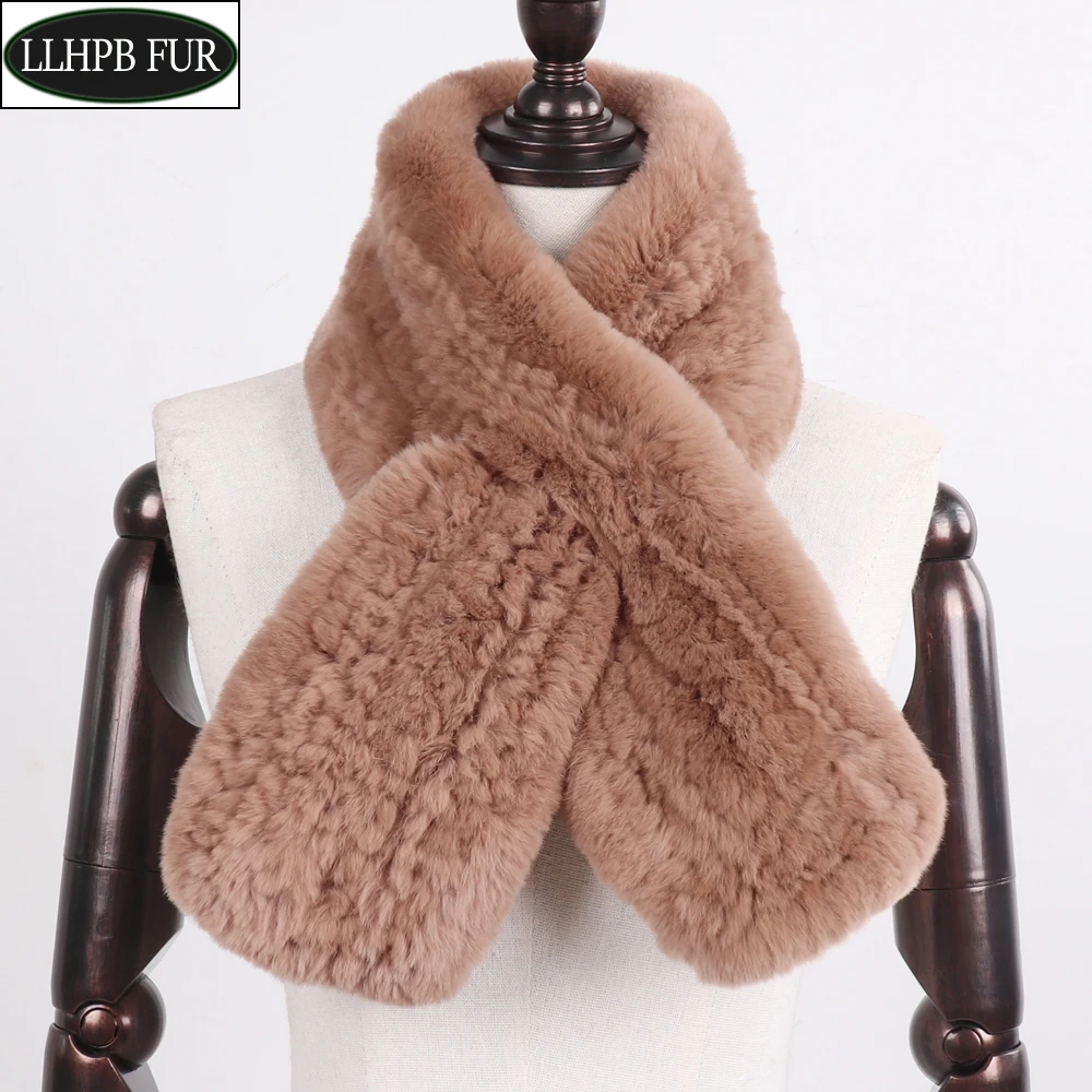 

Hot Sale Winter Women Real Rex Rabbir Fur Scarf Lady Warm Knit Real Rex Rabbit Fur Muffler Natural Soft Rex Rabbit Fur Scarves