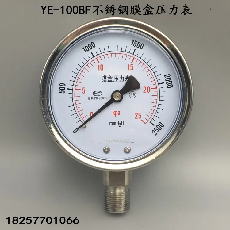 Manometro a membrana in acciaio inossidabile YE-100BF Micro misuratore di pressione KPa contatore del Gas KPa metro