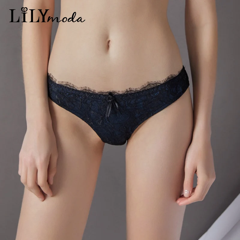 Lilymoda 2018 Women Briefs Mid Waist Seamless Thin Eyelash Lace Underwear Sexy Lingerie Ladies Underpants Comfortable Black Red