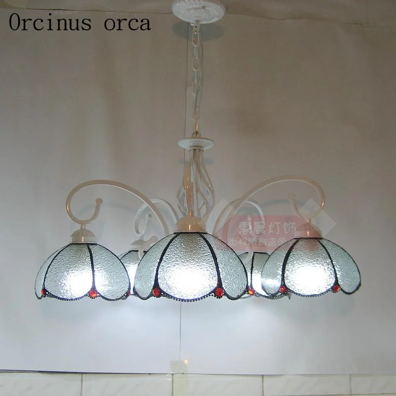 New Mediterranean color glass pendant lamp bedroom restaurant folk style simple iron Chandelier free shipping