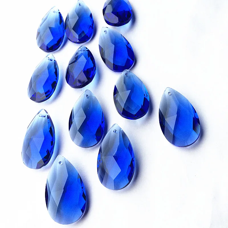 Free Rings Blue 38*22mm (50pcs) K9 Crystal Glass Chandelier Pendants For Hanging Wedding Party Decoration Suncathers.