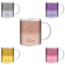 PERSONALISED CUSTOM PRINTED GLITTER EFFECT TEA COFFEE MUG CUP GIFT NAME TEXT DROP SHIPPING