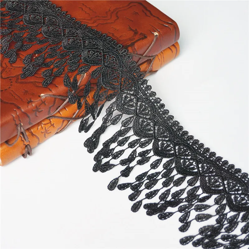 

2 Yards 8CM Black Tassel Drop Embroidered Lace Trims Hollow Carved Vintage Mesh Trimmings Sew On Patch Wedding Appliques DIY