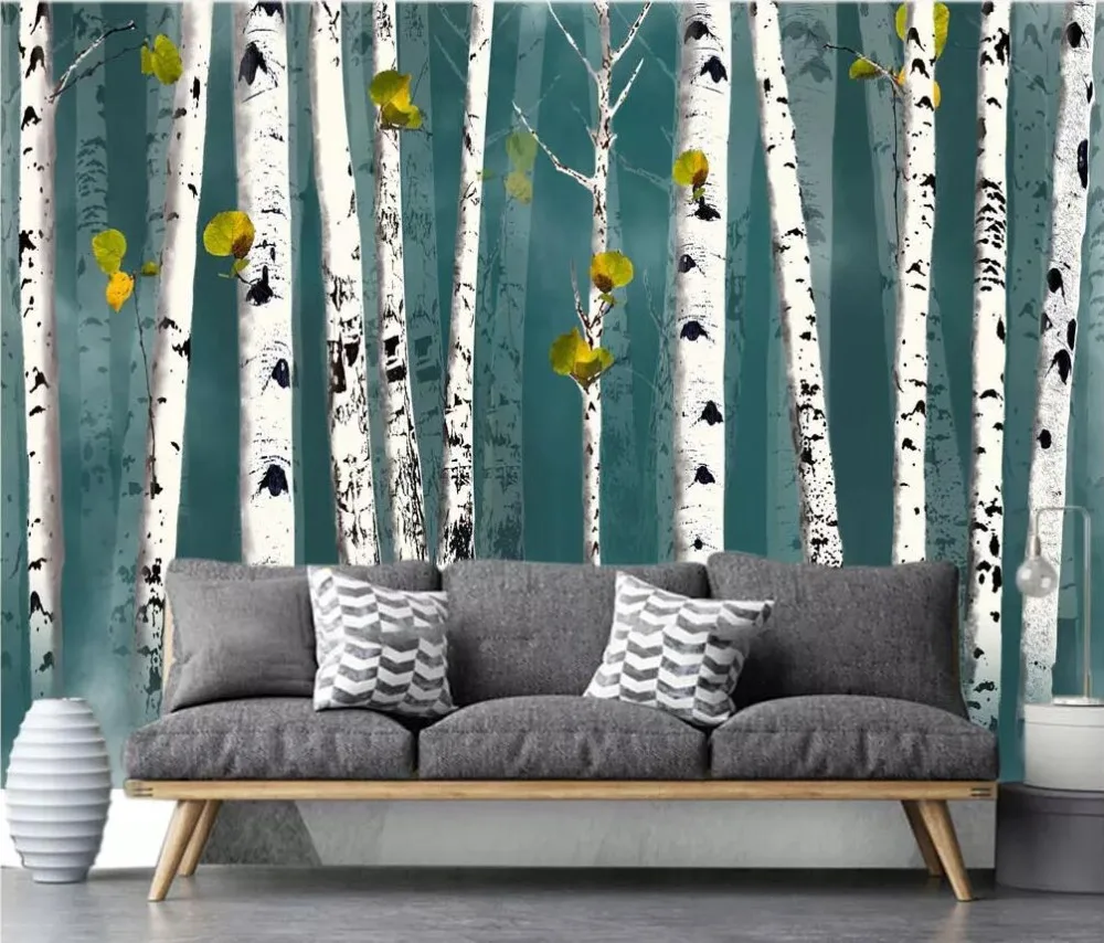 

Fantasy birch forest modern simple European style decorative painting background wall