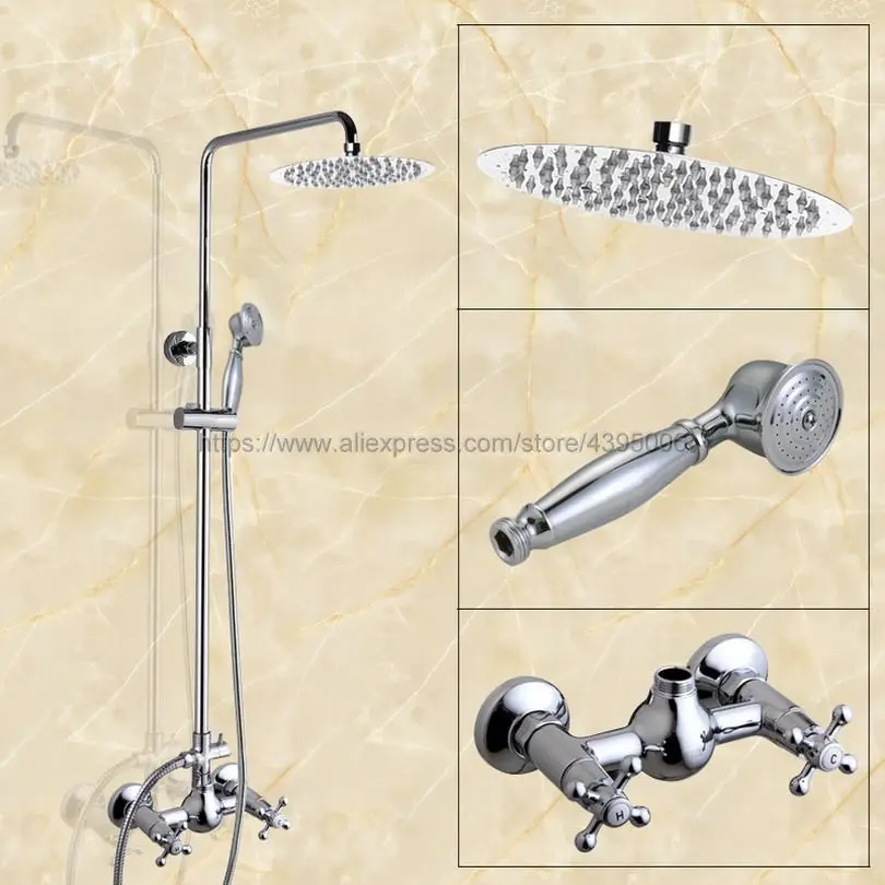 Bathroom Rainfall Shower Faucet Set Double Handle Mixer Tap With Hand Sprayer Wall Mounted Bath Shower Sets Bcy306