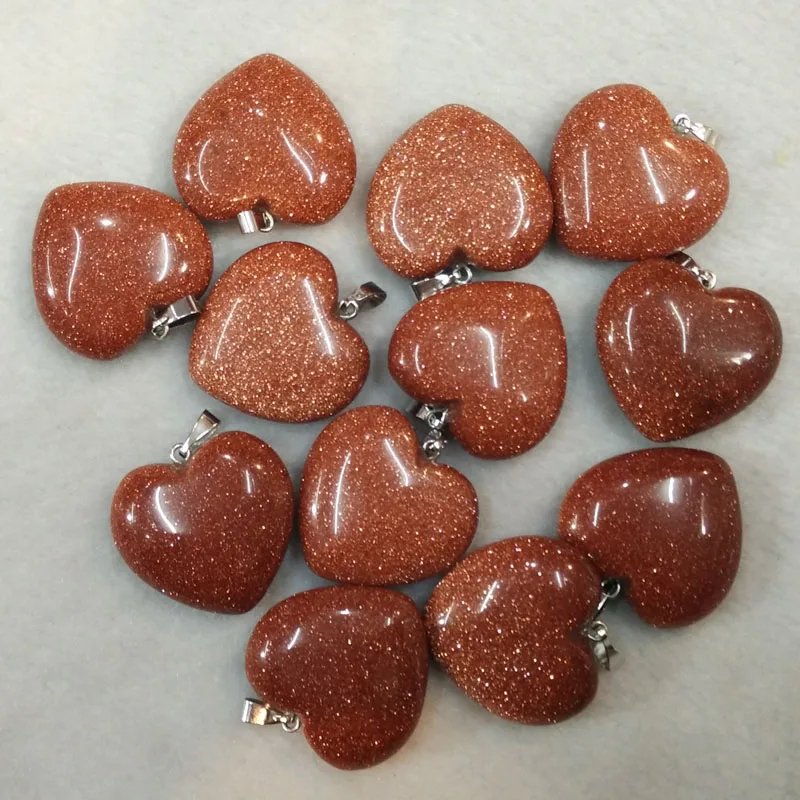 Fashion high quality natural stone mixed charms 25mm heart pendants for diy jewelry making 12pcs/lot wholesale free shipping