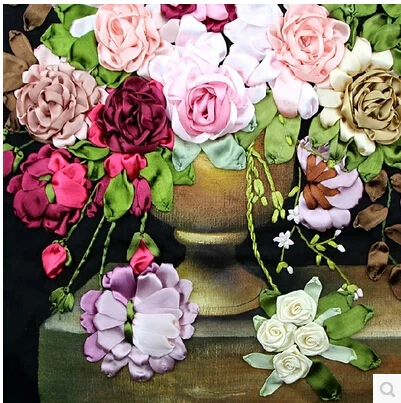 DIY needlework cross stitch kits sets handmade needlework 3D ribbon embroidery flowers patterns rose Cross-Stitching paintings