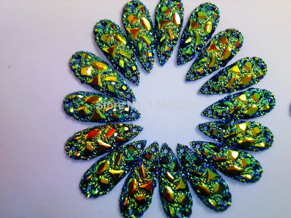 Long Drop Dazzling multicolor  resin Rhinestones 100pcs 8*22mm Volcano Sew On  Crystal Diamante Rhinestone flatback